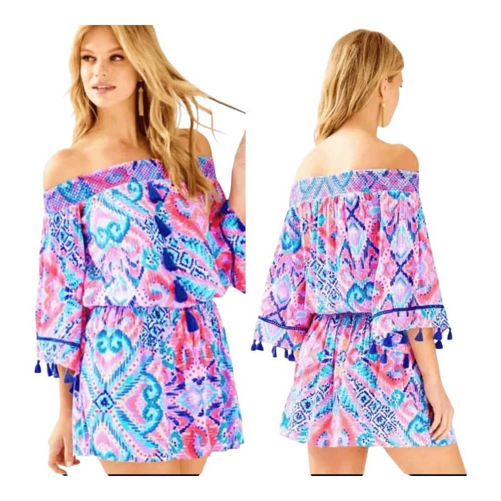 Lilly Pulitzer‎ "Joelle" Off The Shoulder Tunic Dress Printed Smocked XS